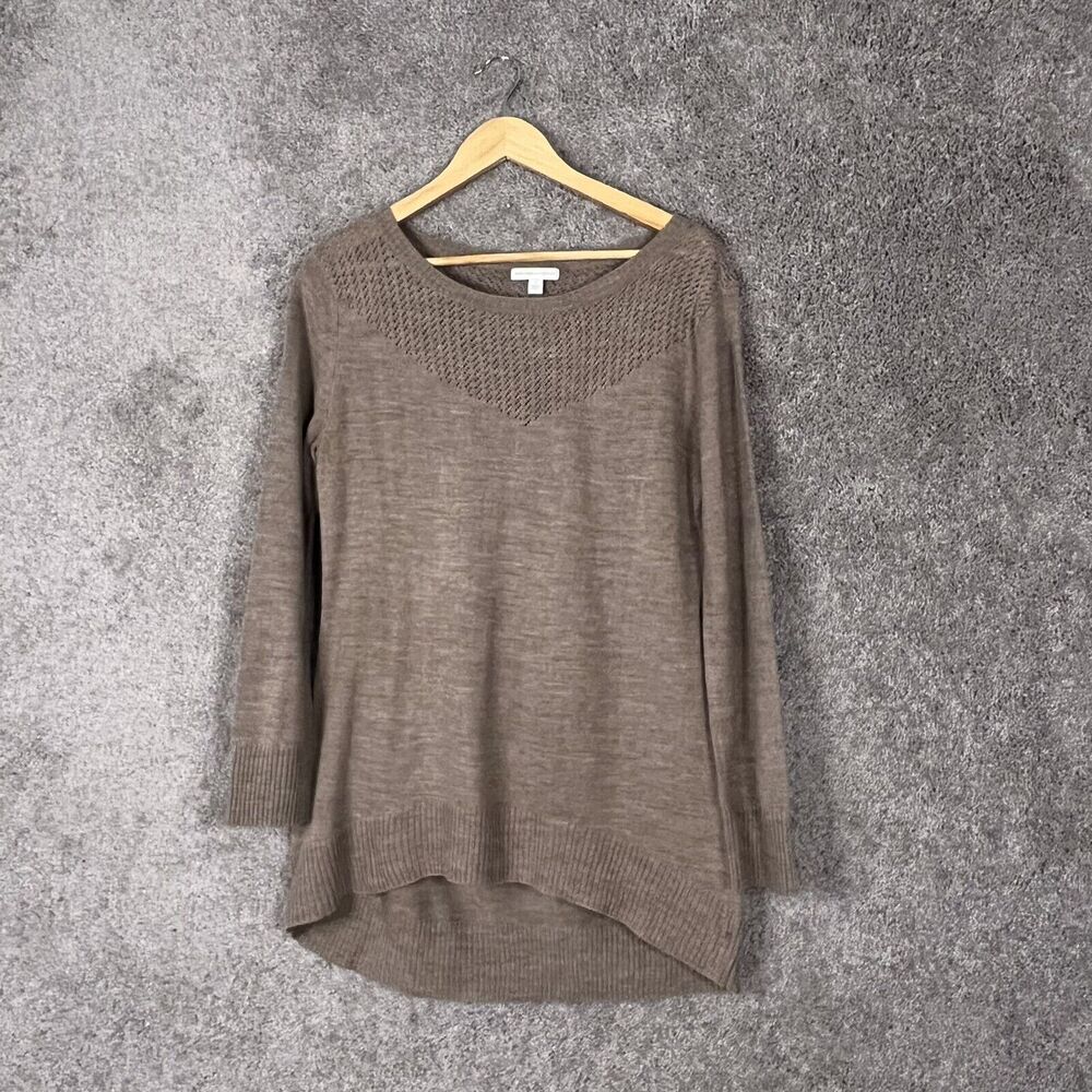New York & Company Sweater Womens Medium Brown Hi Low Hem Long Sleeve Scoop Neck